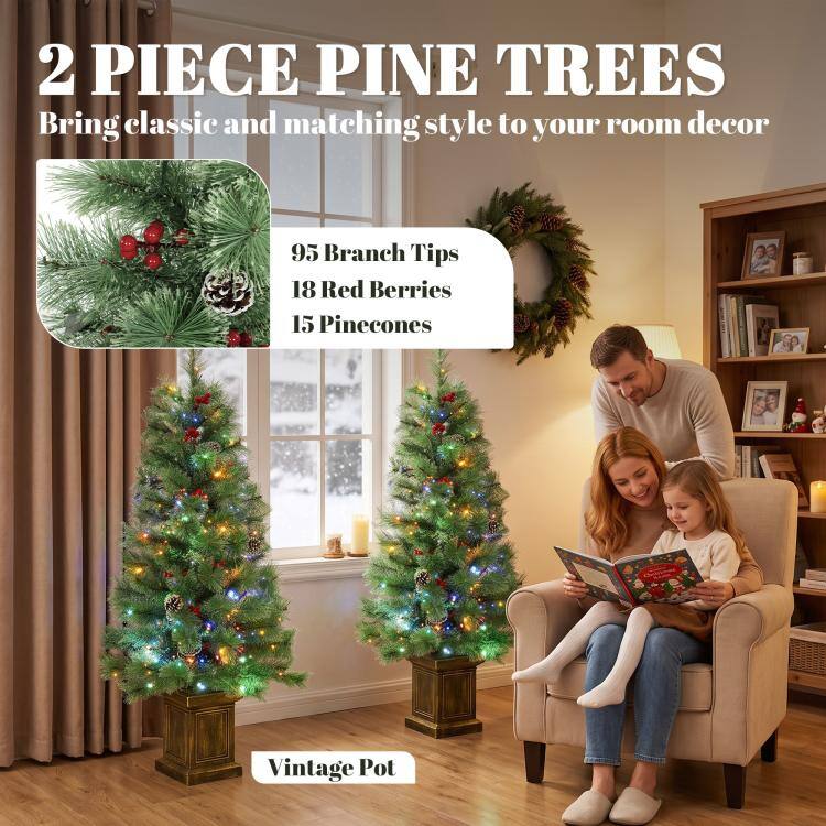 2 PIECE PINE TREES  
Bring classic and matching style to your room decor

95 Branch Tips  
18 Red Berries  
15 Pinecones

Vintage Pot