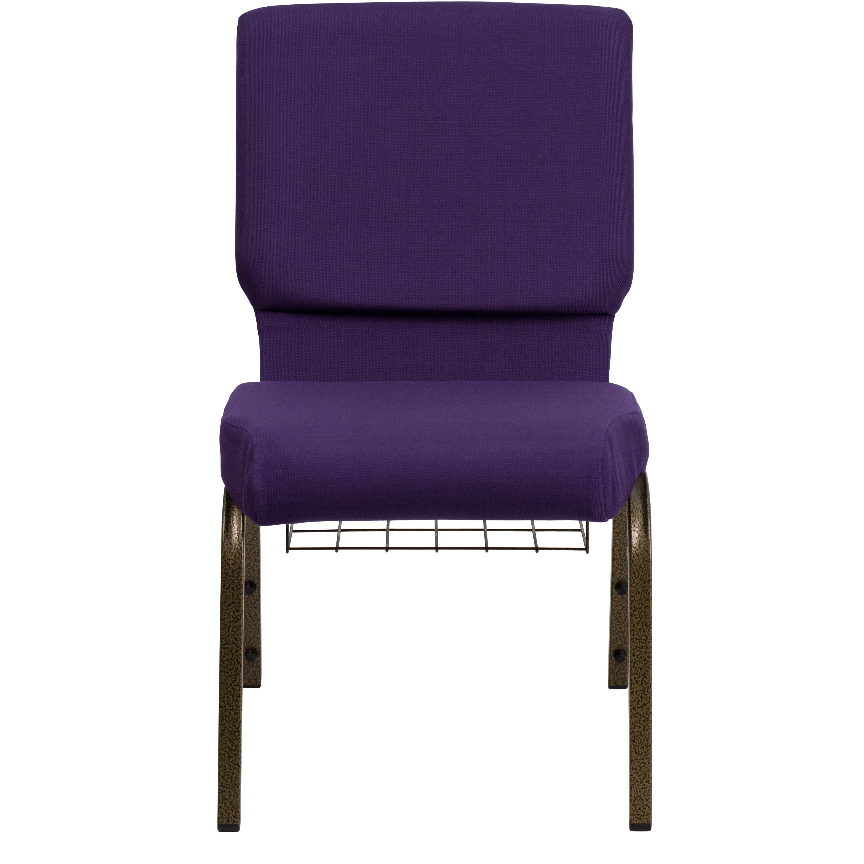 Alt View 7. Emma + Oliver - 18.5"W Church/Reception Guest Chair with Communion Cup Book Rack - Royal Purple Fabric/Gold Vein Frame.