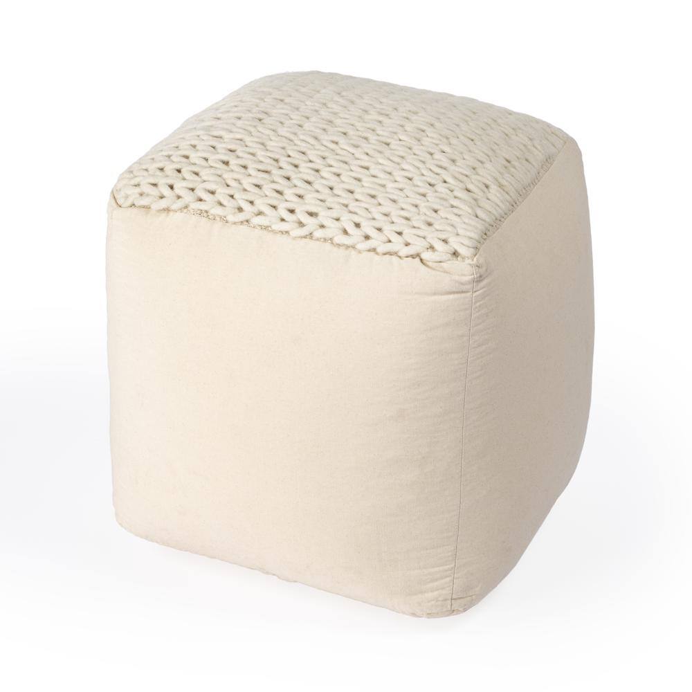 Left. Butler Specialty - Fernandos Woven Pouffe - Cream,Ivory.