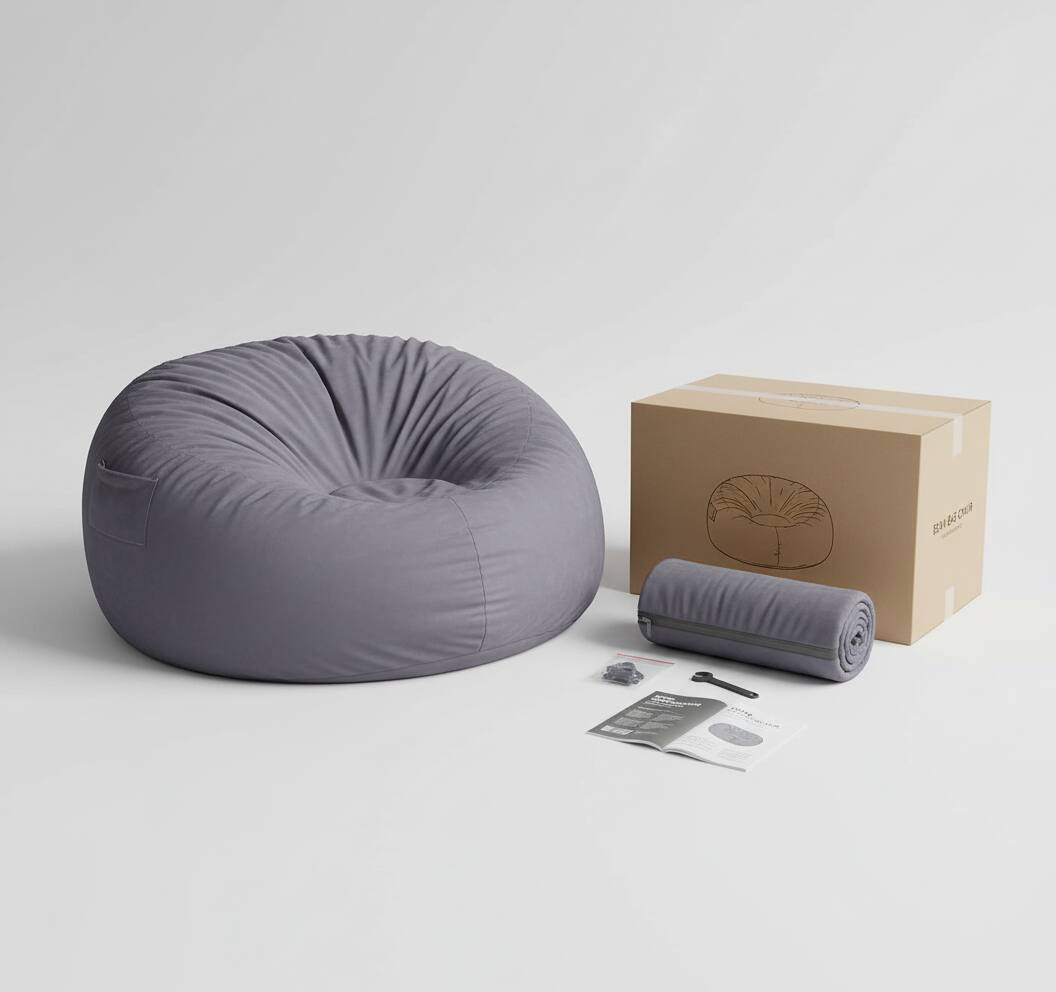 Alt View 2. AOITUN - 4Ft Bean Bag Chair for Dorms with Gel Foam Support, Memory Foam Comfort - Gray.