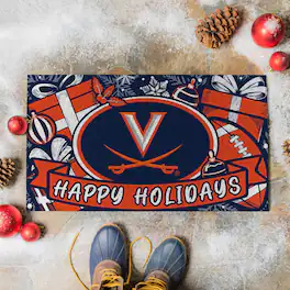 Evergreen Enterprises - Virginia Cavaliers 28" x 16" Happy Holidays Christmas Turf Door Mat - Multicolor