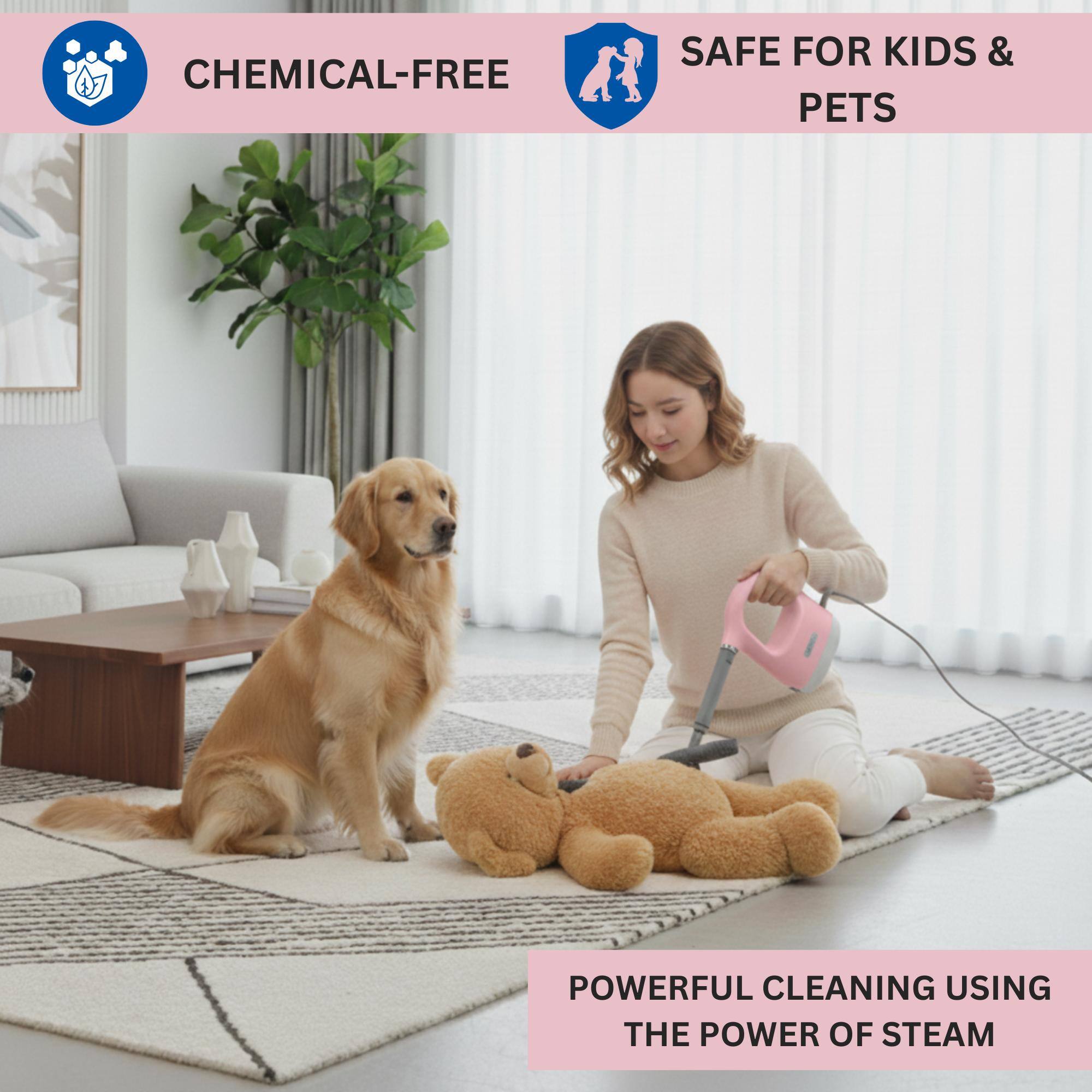 CHEMICAL-FREE  
SAFE FOR KIDS & PETS  
POWERFUL CLEANING USING THE POWER OF STEAM