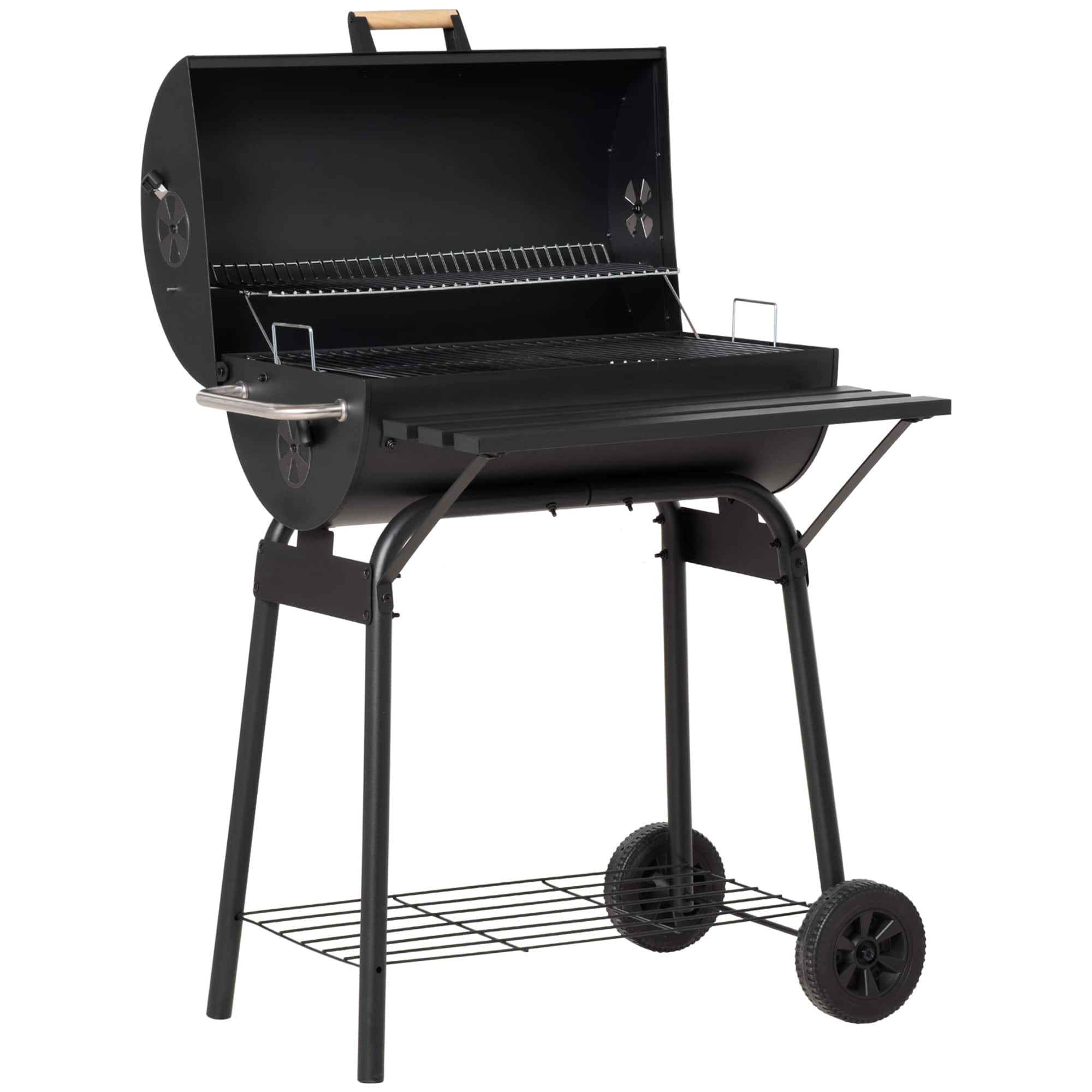Outsunny - 30" Charcoal Barbecue Grill with Wheels Outdoor Barbecue with Adjustable Charcoal Rack, Storage Shelf, Wheel - Black