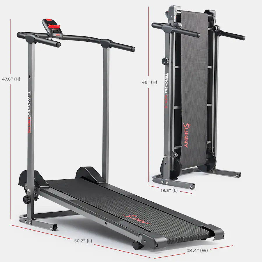 Sunny Health Fitness Compact Foldable Manual Treadmill Light