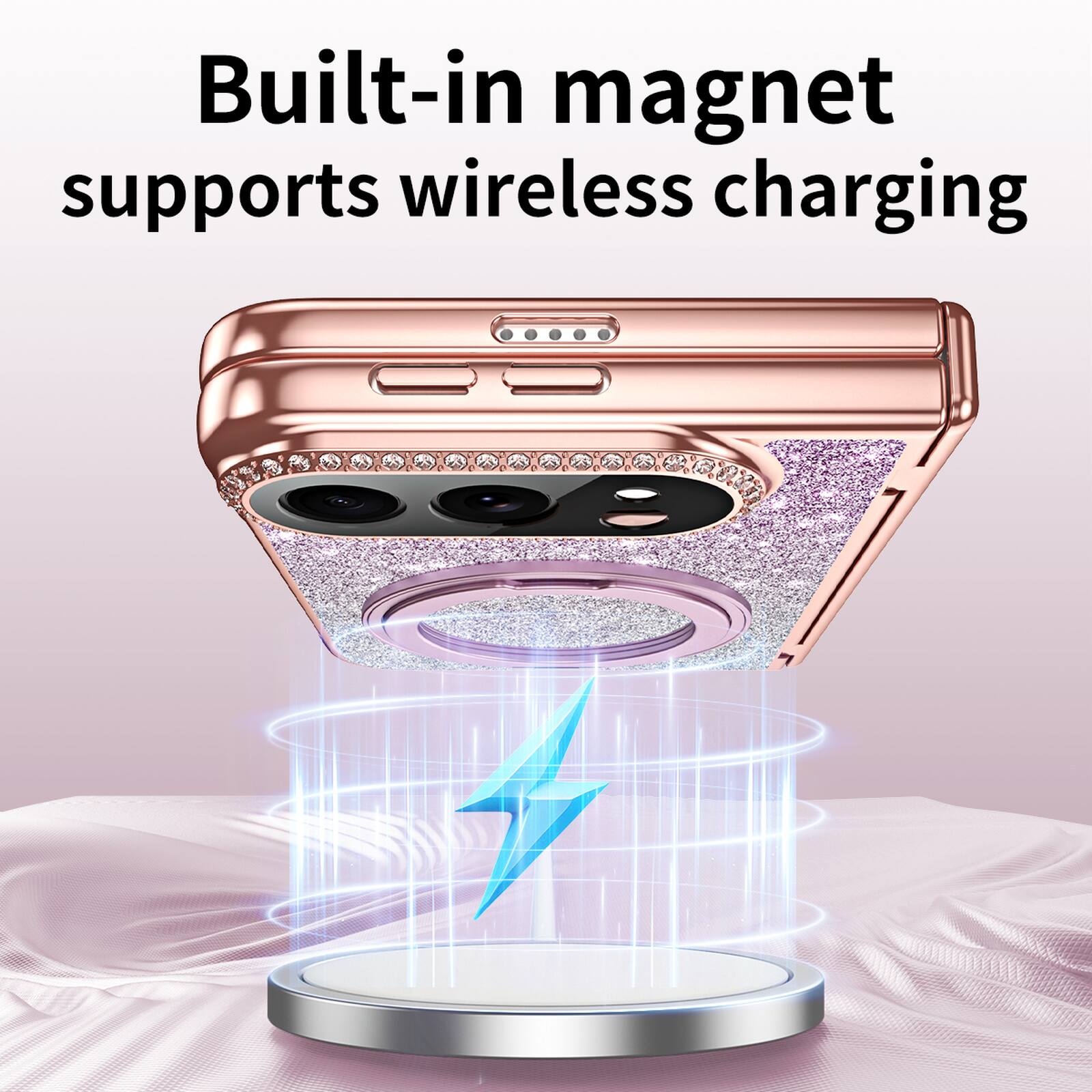 Built-in magnet supports wireless charging
