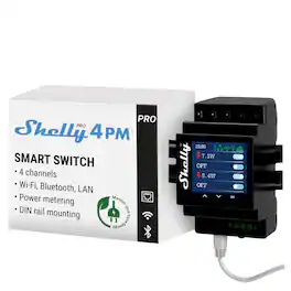Shelly - Pro 4PM | Wi-Fi & LAN, 4-Channel Smart Relay | up to 40A | Power Metering | Google Home & Alexa | Home Automation - Black