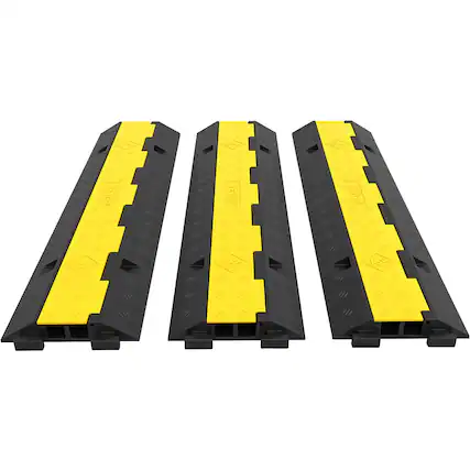 Front. VEVOR - Rubber Cable Protectors Heavy Duty Wire Hose Cord Protective Cover Ramps Floor Driveway Speed Bump, 3 Pack 2 Channel - Yellow and black.
