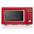 Costway - 0.7 Cu.ft Retro Countertop Microwave Oven 700W LED Display Glass Turntable - Red