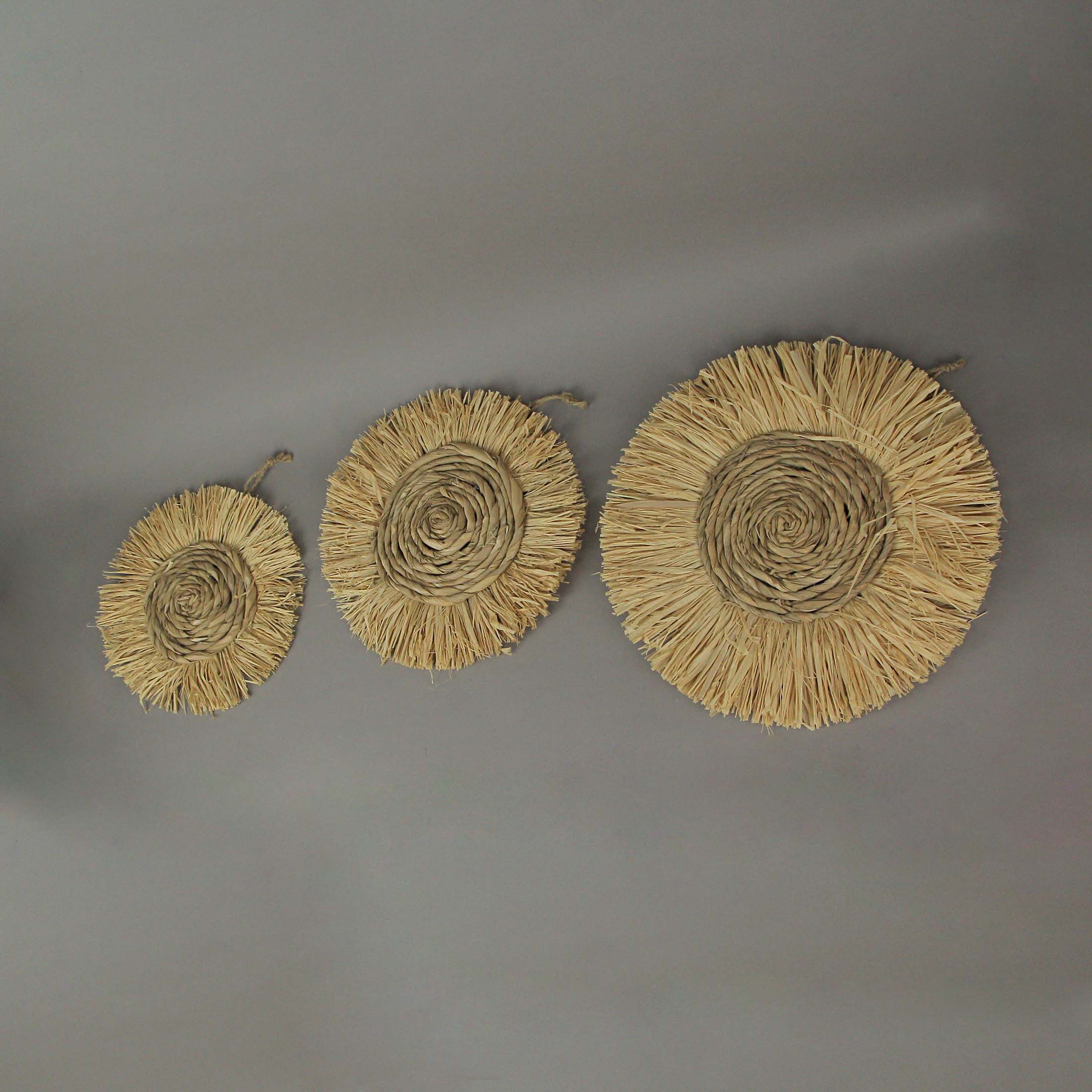 Alt View 1. PD Home & Garden - Set of 3 Round Natural Woven Dried Grass Wall Hanging Sculptures Home Decor Art - Brown.