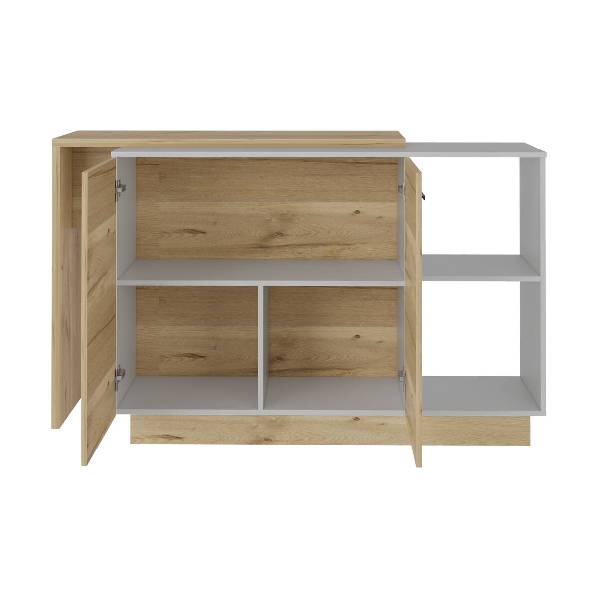 Back. Loheer - Loheer White and Light Oak Kitchen Island Double Door Cabinet - White / Light Oak.