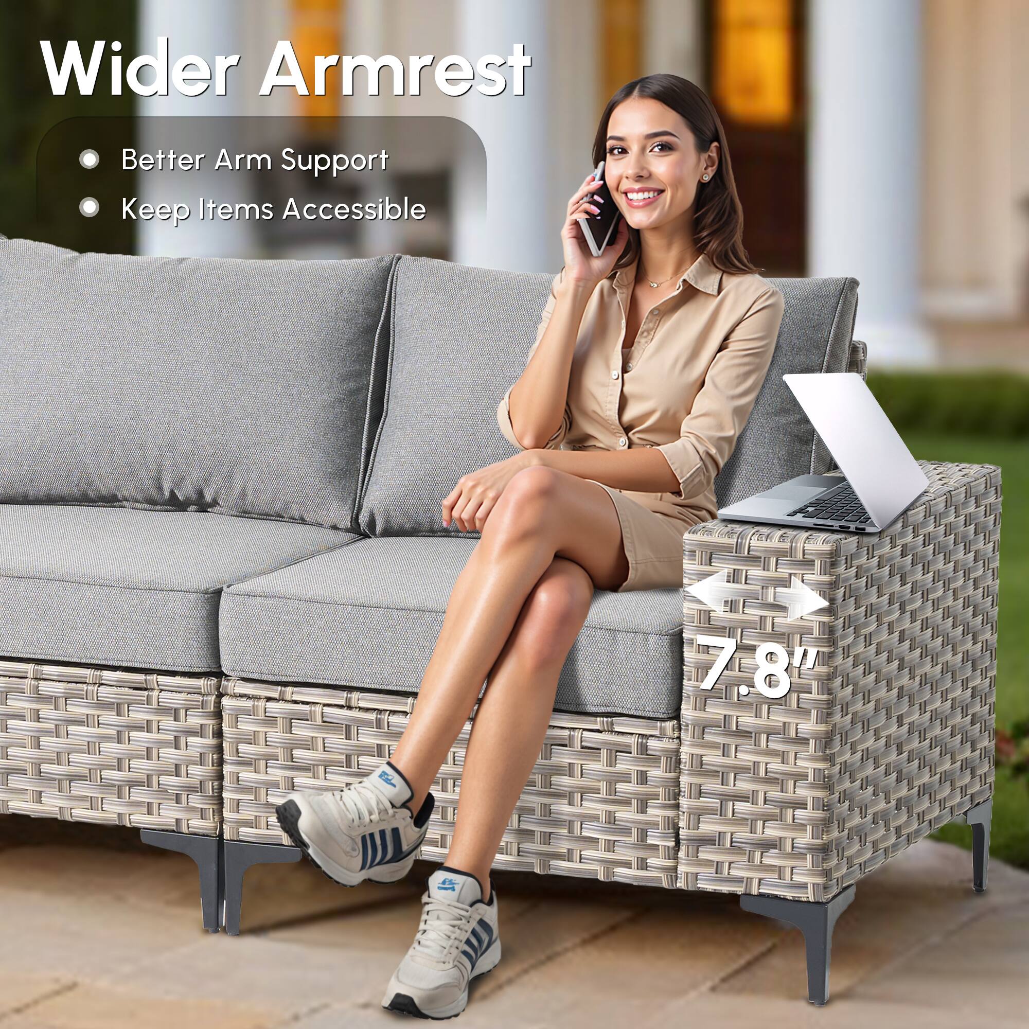 Wider Armrest  
- Better Arm Support  
- Keep Items Accessible  

7.8"
