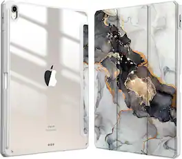 Fintie - Slim Clear Case for iPad Air 13-inch M4/M3/M2 (2026/2025/2024) | Hybrid Shockproof Hard PC Back Cover with Pencil Holder - Cloudy Marble