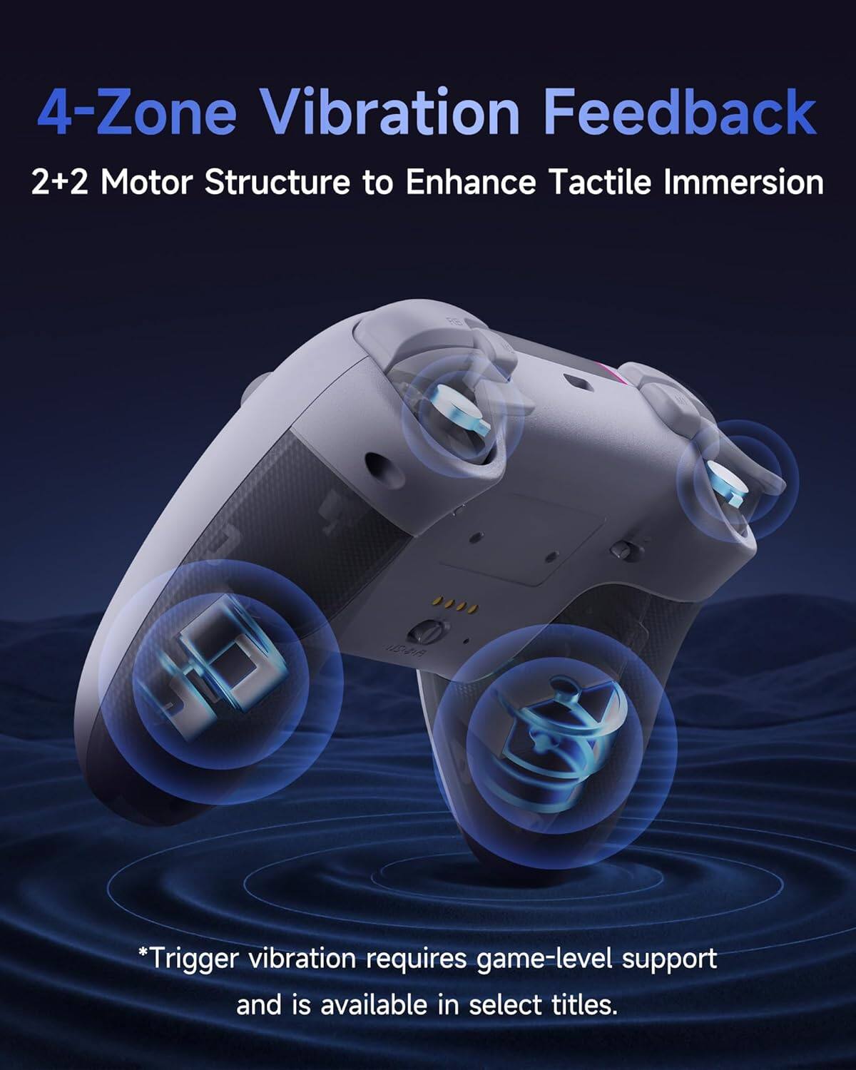 4-Zone Vibration Feedback  
2+2 Motor Structure to Enhance Tactile Immersion  
*Trigger vibration requires game-level support and is available in select titles.