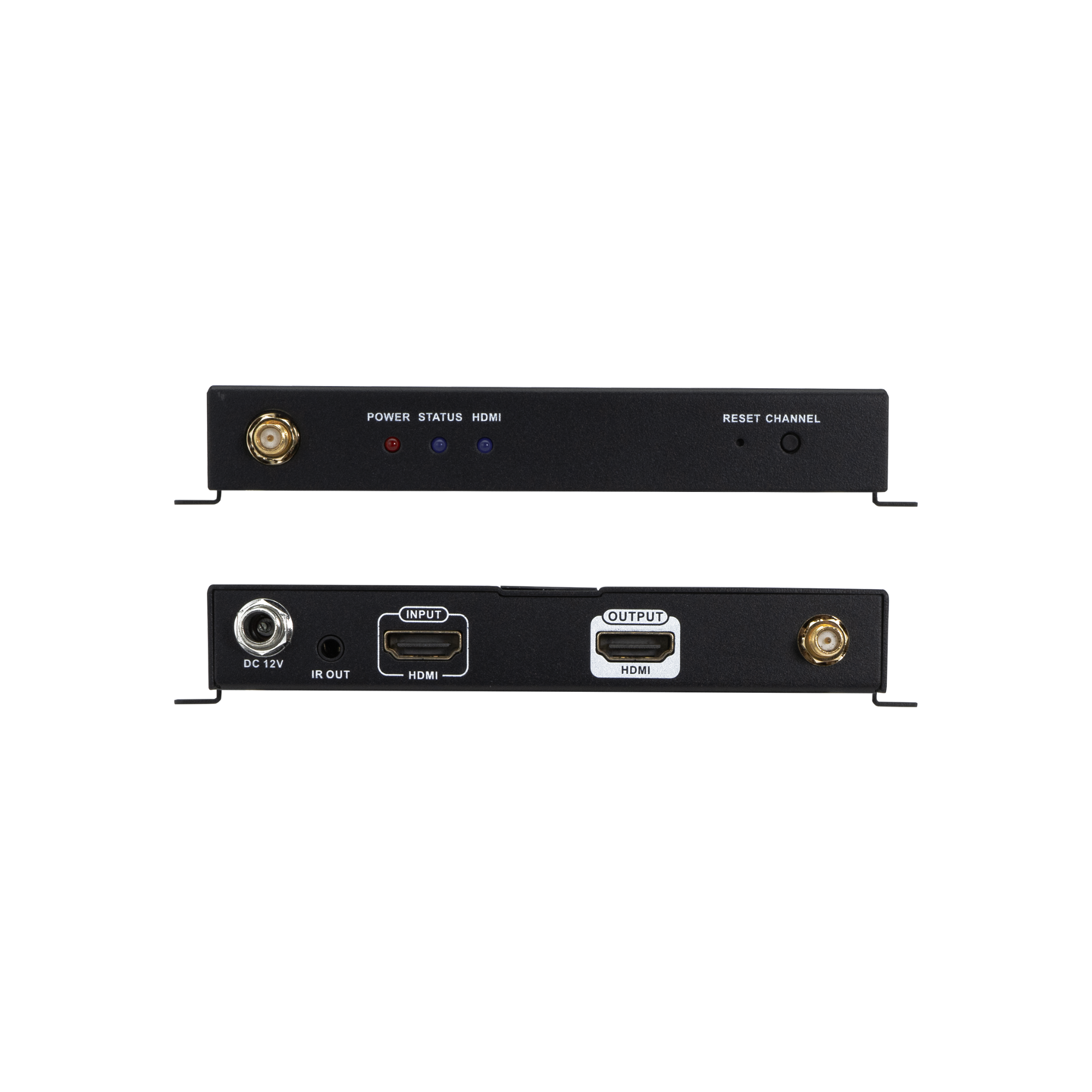 POWER STATUS HDMI RESET CHANNEL INPUT OUTPUT DC 12V IR OUT HDMI HDMI