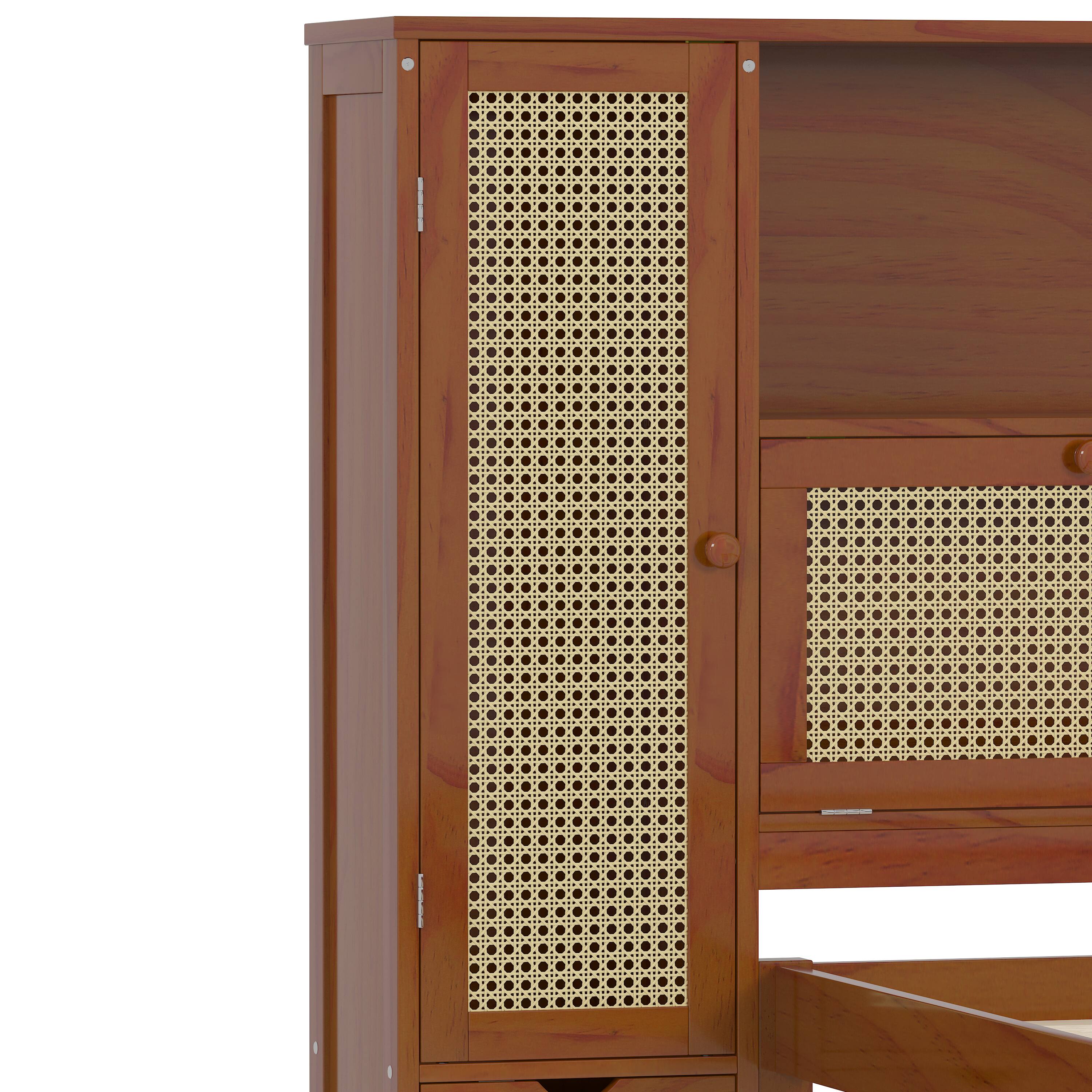 Alt View 5. Tiramisubest - Twin Size Wooden Multifunctional Platform Bed with Two Storage Lockers, Drawer, and Storage Shelf on Headboard - Walnut.