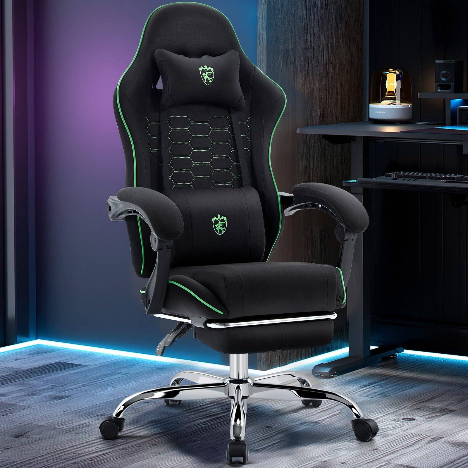 Alt View 1. Hirose Alice - Gaming Chair Breathable Fabric,Computer Office Chair with Footrest,Massage Lumbar Support and Gel Pad,Ergon... - Grey Black Microfiber/Cotton.