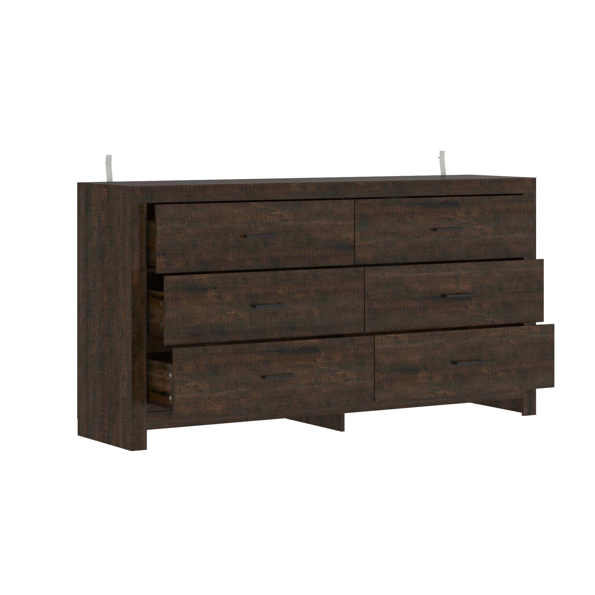 Angle. FUFU & GAGA - FUFU&GAGA Rustic Wood 6 - Drawer Horizontal Dresser with Anti - Tip Design – Ideal for Bedroom - Brown.