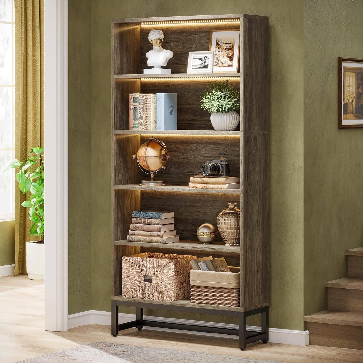Back. Tribesigns - Bookshelf with Engineered Wood Construction and Book and Decor Display for Living Room, Study and Bedroom - Brown.