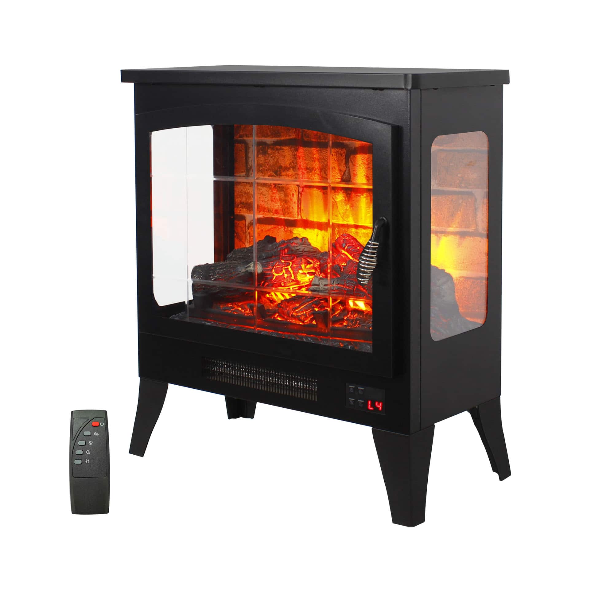 Ecooso - 21 inch Three-Sided Freestanding Electric Fireplace Stove with 3D Flame Effect and Remote - Antique Black