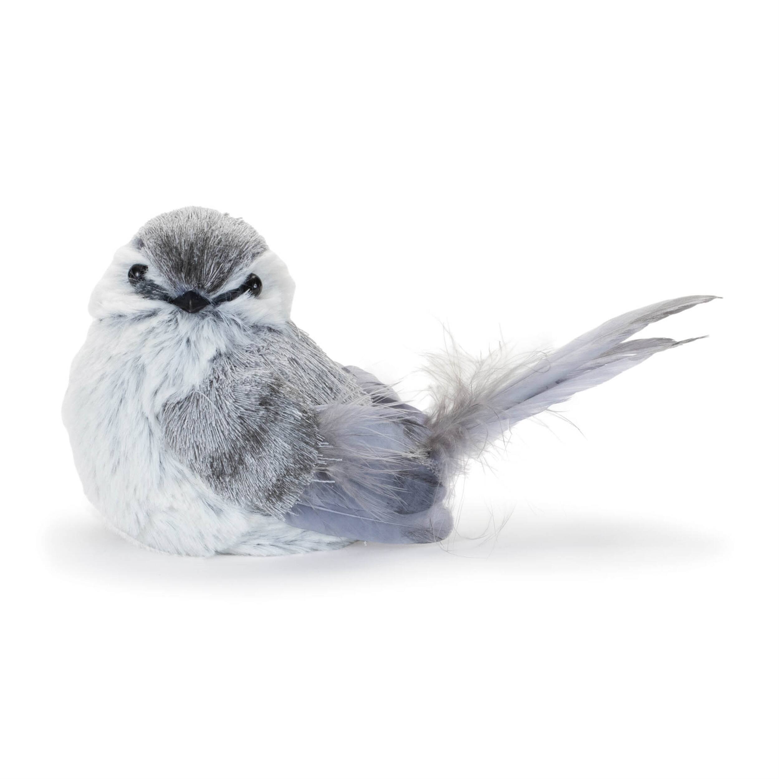Back. BreeBe - Feathered Bird Shelf Sitter (Set of 12) - Gray.