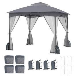 Costway - 10 X 10 FT Patio Gazebo with Netting Walls 4 Sandbags Zippered Doors Outdoor - Gray