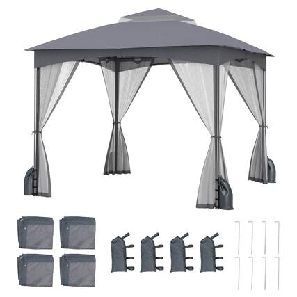 Front. Costway - Costway 10 X 10 FT Patio Gazebo with Netting Walls 4 Sandbags Zippered Doors Outdoor - Gray.