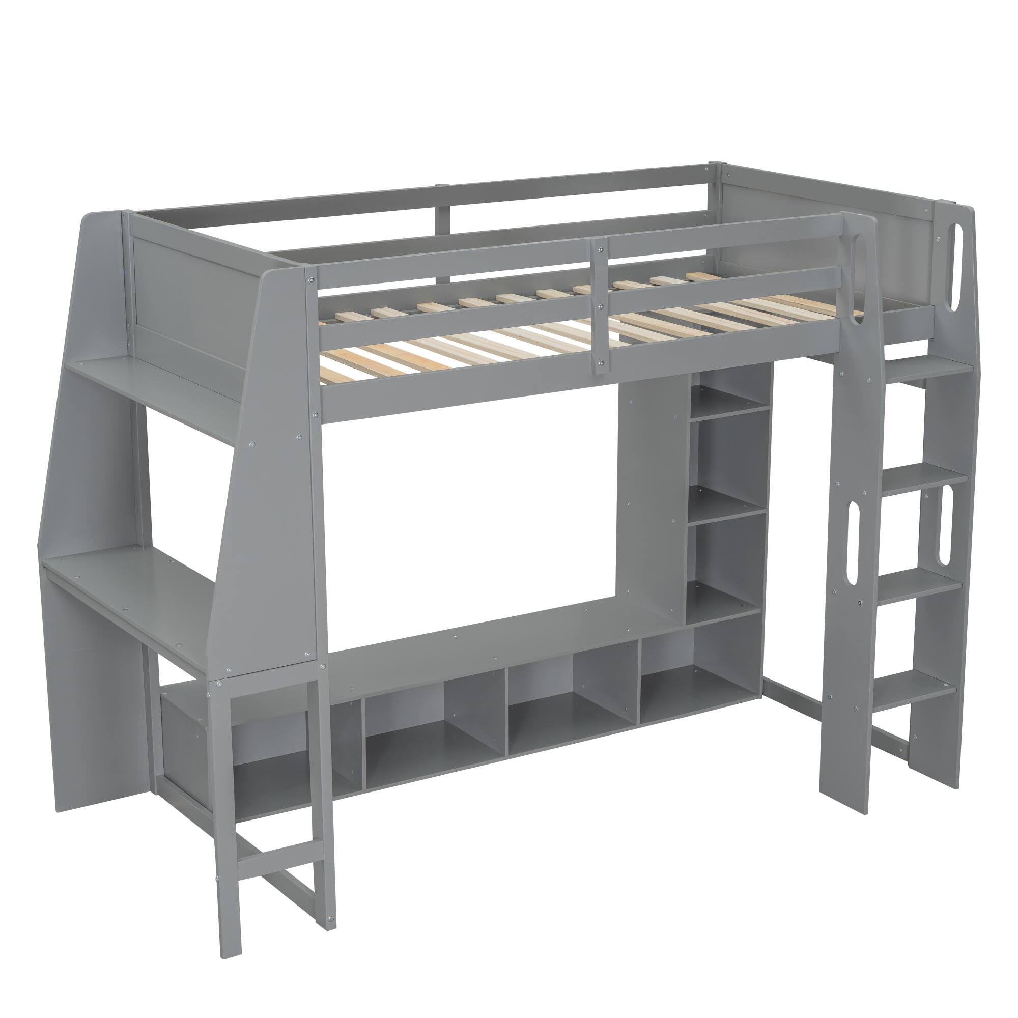 Back. Anysun - Sturdy Wood Frame Twin Size Gaming Loft Bed with Hanging Clothes Rack and Multi-storage Shelves, Assembly Required - Gray.
