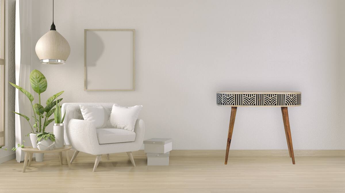 Alt View 7. Artisan Furniture - Artisan Furniture Solid Wood Edessa Bone Inlay Console Table - Beige.