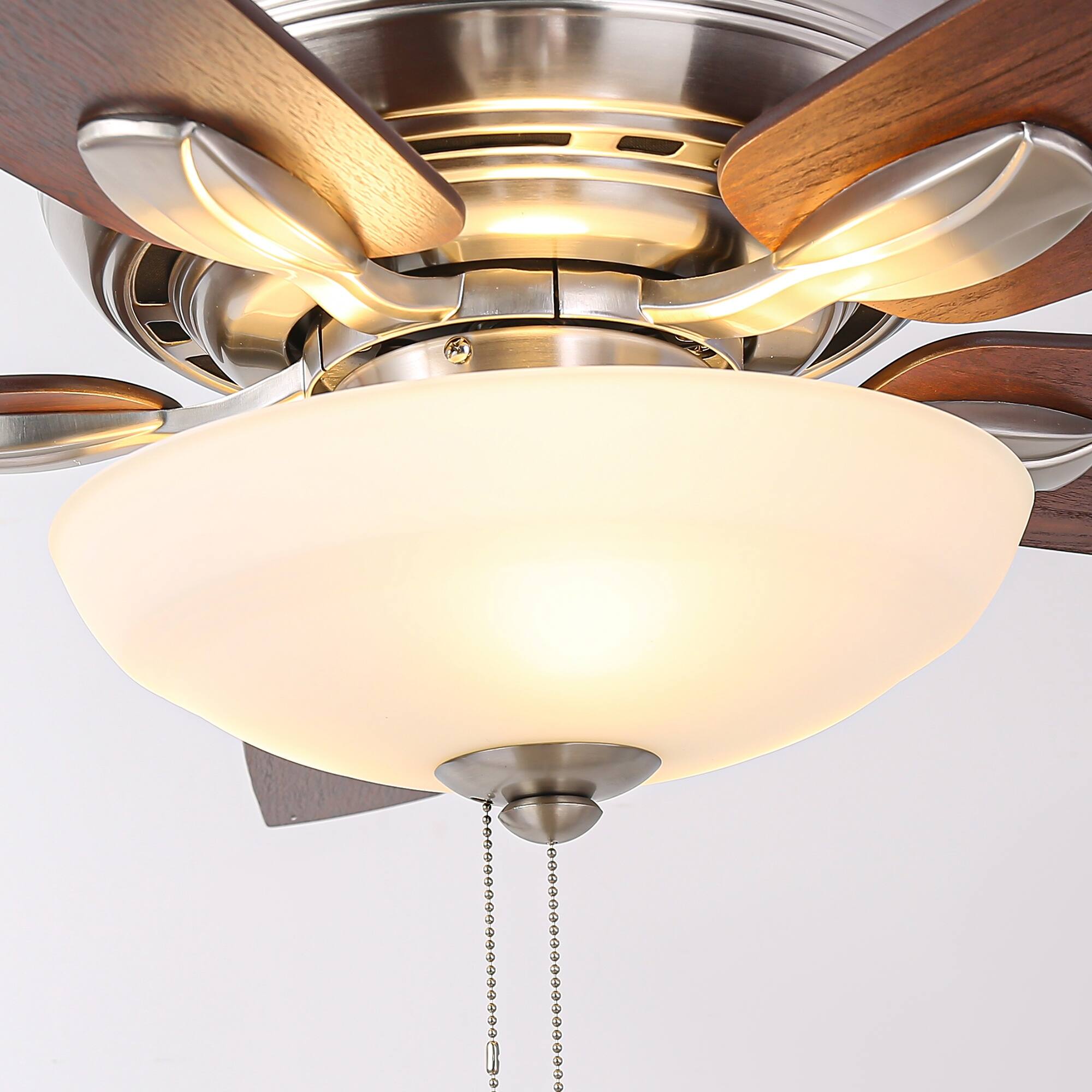 Alt View 2. Parrot Uncle - 52" Modern Nickel Dual Mounting Ceiling Fan with Light and Pull Chain - Polished Nickel.