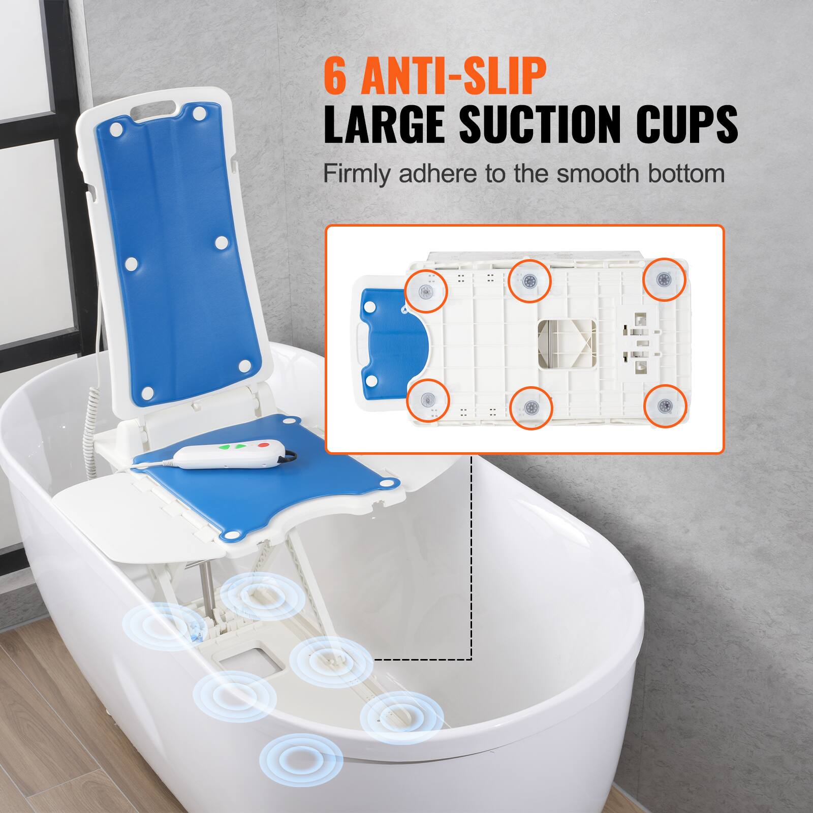 6 Anti-Slip Large Suction Cups  
Firmly adhere to the smooth bottom