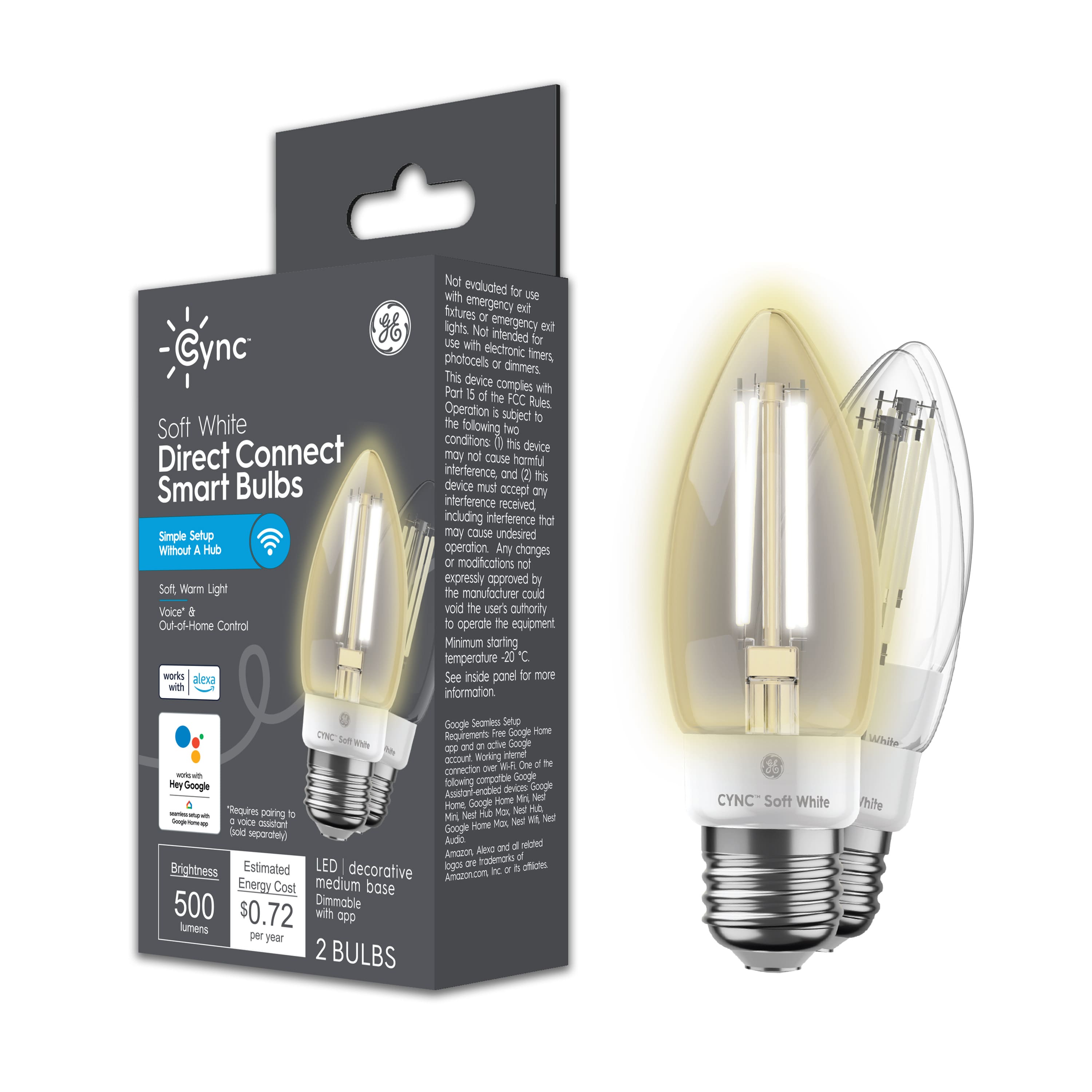 Cync - Decorative Smart LED Light Bulbs Medium Base (2 Pack) - Soft - White