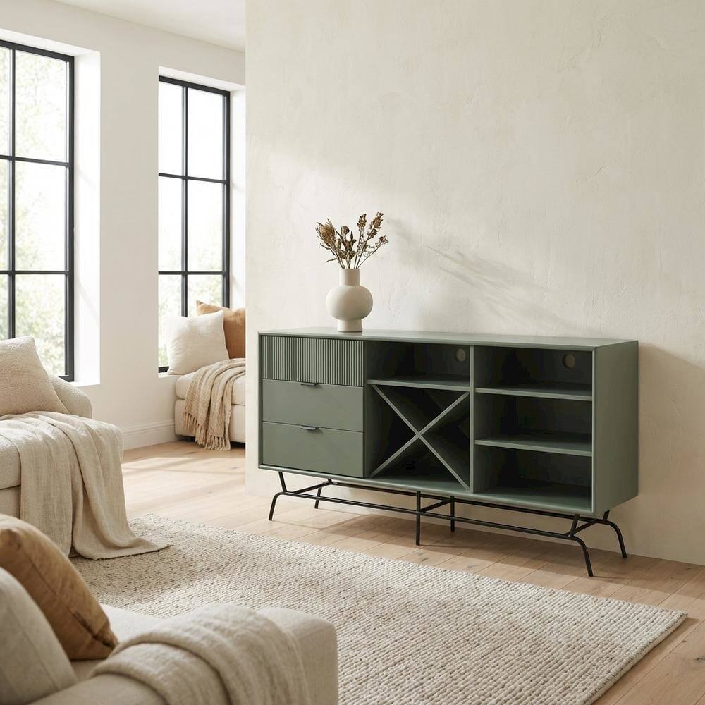 Alt View 2. Starlight Canyon Home - Finish TV Stand with 3-Drawers and 4 Shelves for Modern Living - Gray.