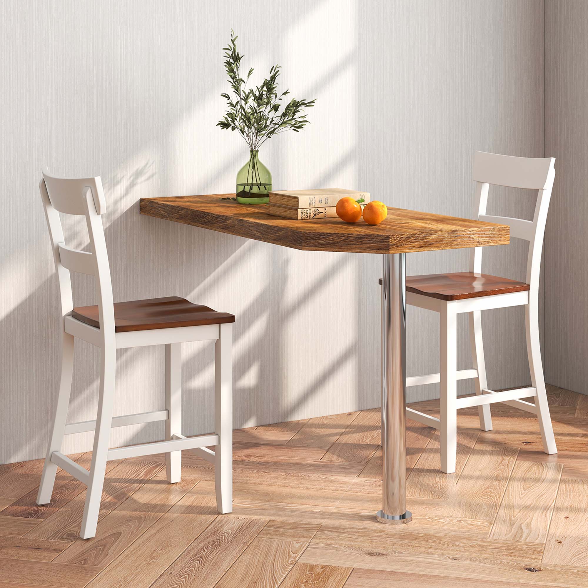 Back. Costway - Wooden Bar Stool Set of 4 Bar Chairs with LVL Rubber Wood Frame, Backrest, Footrest - White.