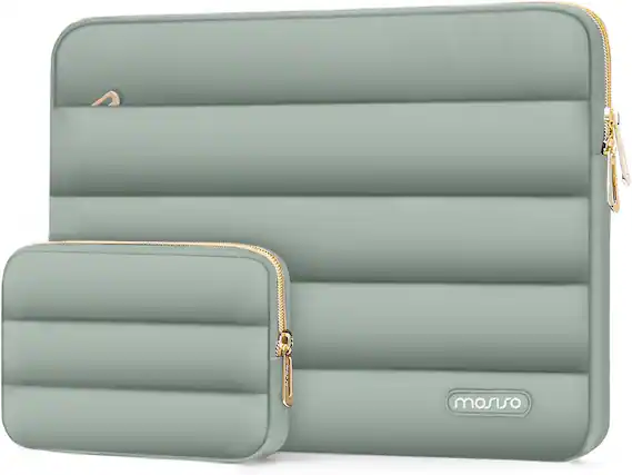 Front. mosiso - Puffy Laptop Sleeve 15-15.6 inch for MacBook Pro 16, HP Dell ASUS Acer Toshiba Lenovo Notebook - Antique Green.