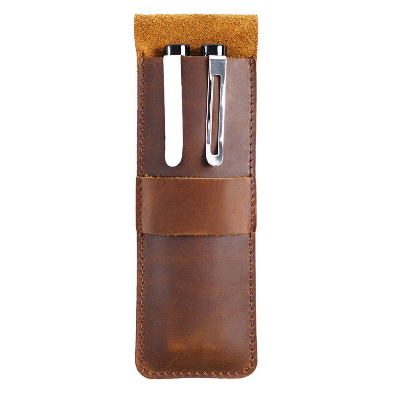 Back. Steel Horse Leather - Paiman Leather Pen Holder Pouch - Brown.