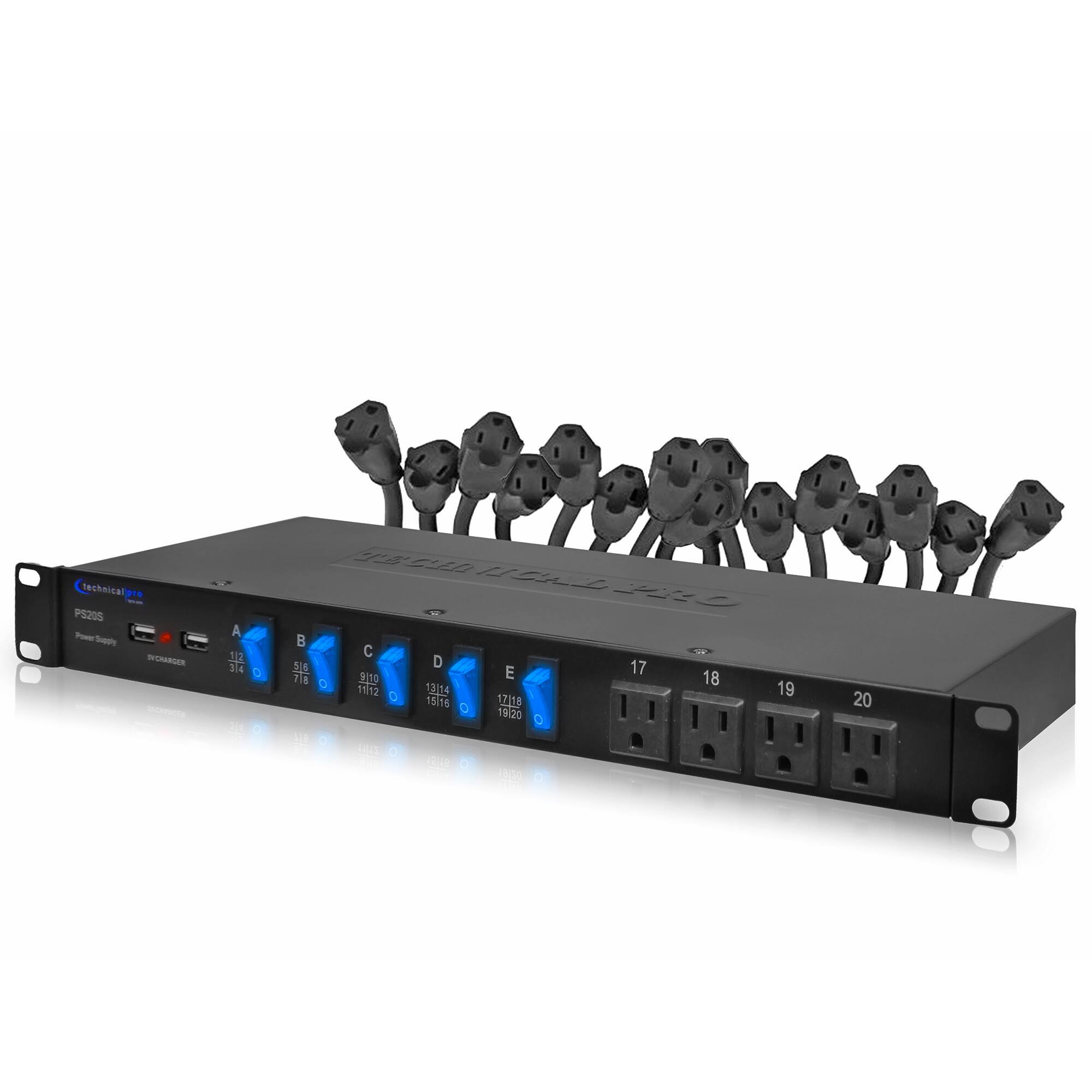 Technical Pro 20 Outlet 19 Inch Rack Mount Surge Protector Power Strip ...