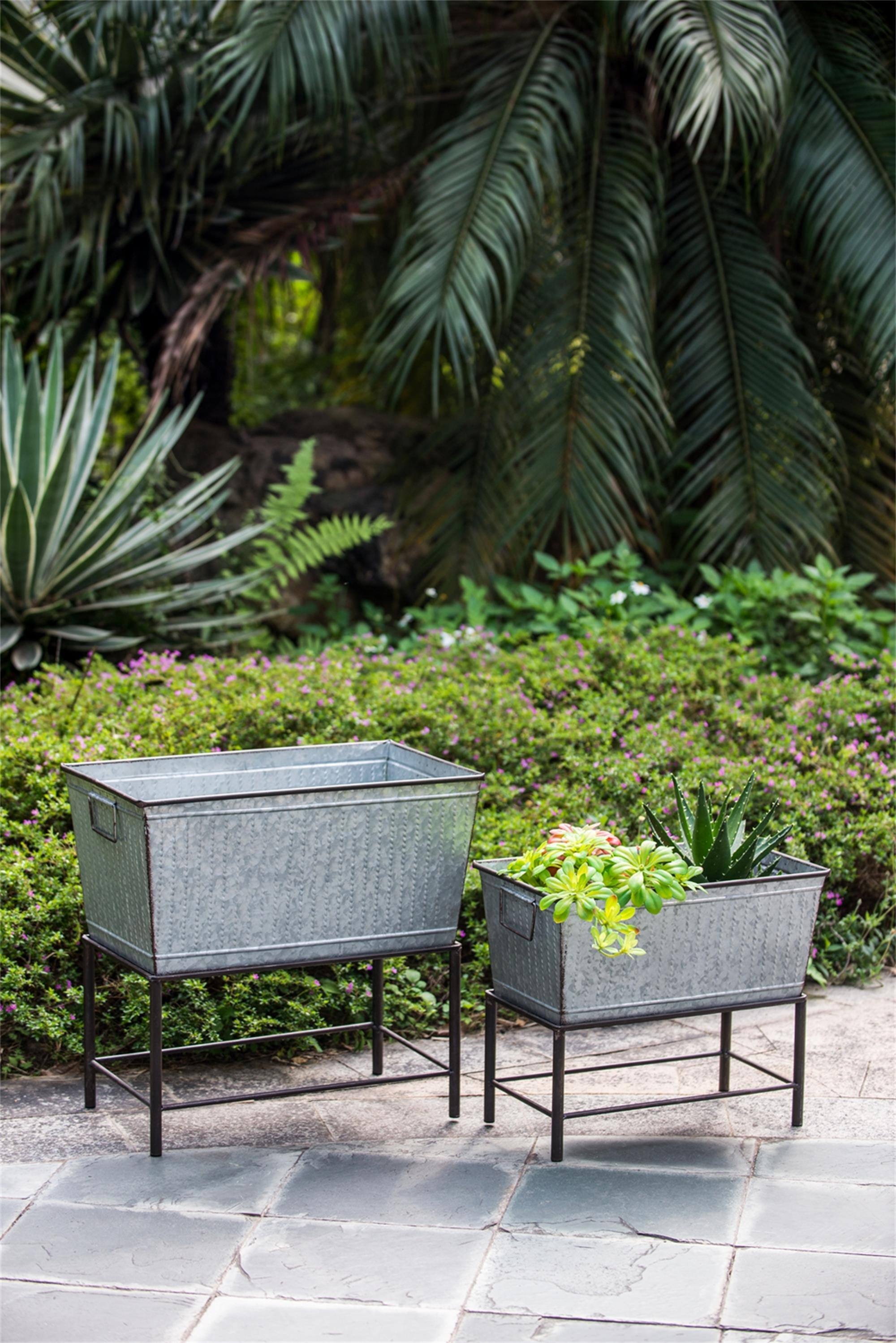 Alt View 5. Boyel Living - Set of 2 Zale Rustic Metal Planters with Stands.