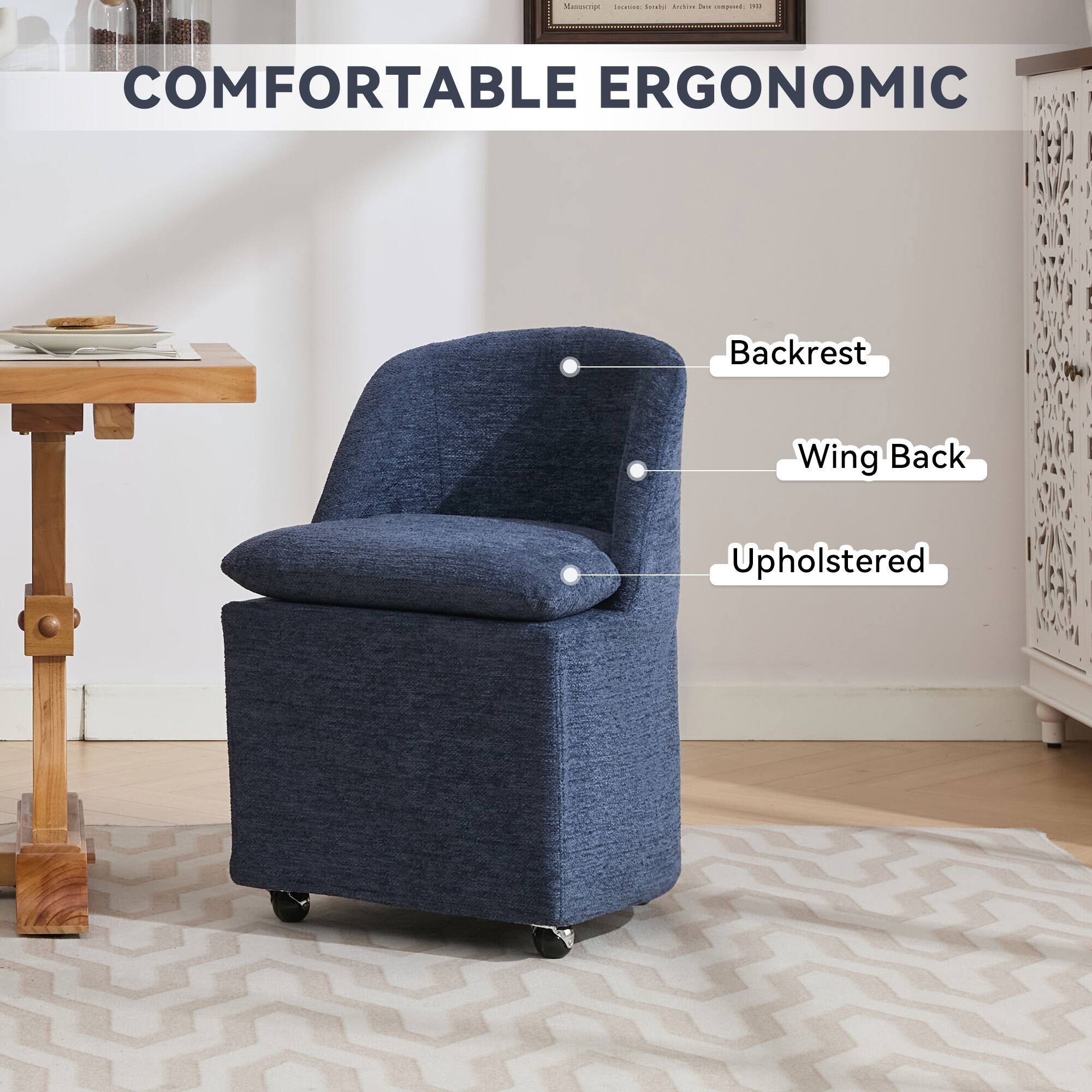 COMFORTABLE ERGONOMIC  
- Backrest  
- Wing Back  
- Upholstered