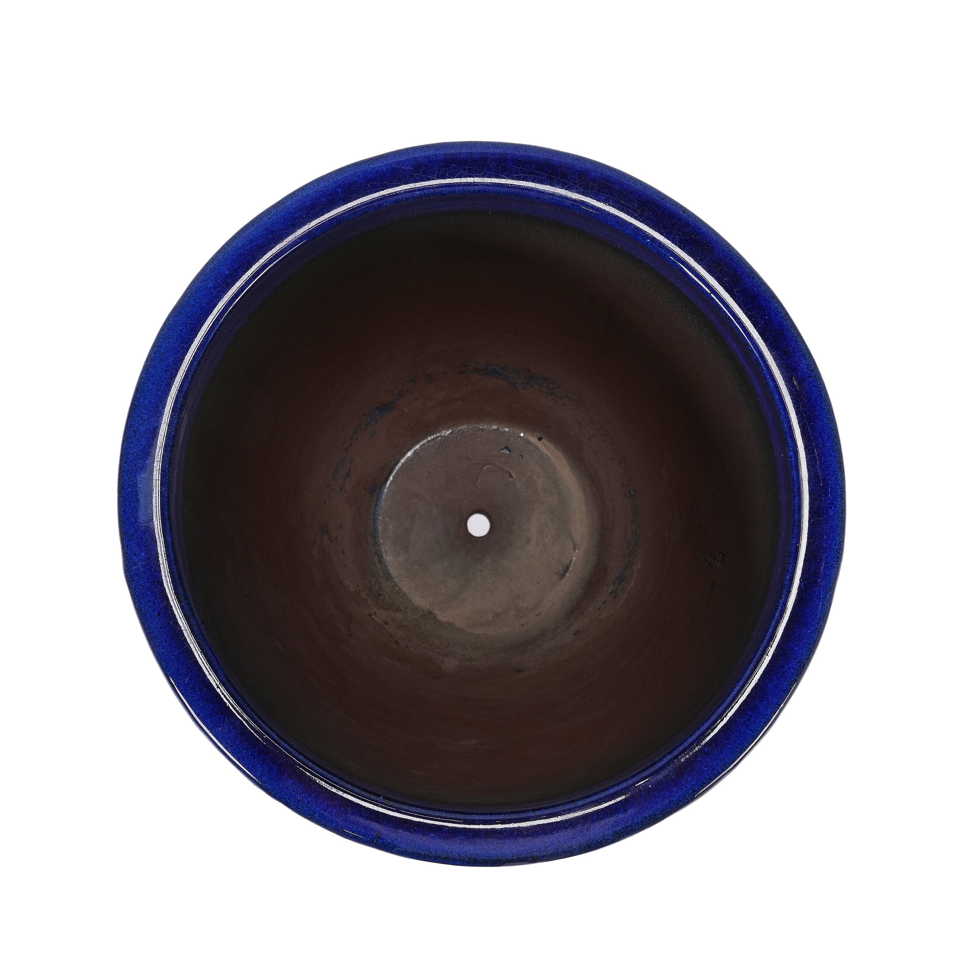 Alt View 10. Loheer - Loheer Ceramic Planter Pot, 17 Inch Navy Blue Handmade Clay Planter, Diamond Pattern Large Indoor Outdoor Planter.
