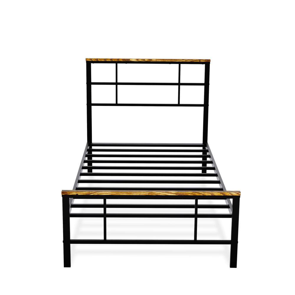 Front. East West Furniture - Ingram Modern Bed Frame with 4 Metal Legs - High-class Bed Frame in Powder Coating Black Color - Black.
