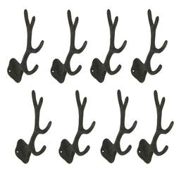 De Leon Collections - Rustic Cast Iron Antler Wall Hook Set 8 Piece - Brown