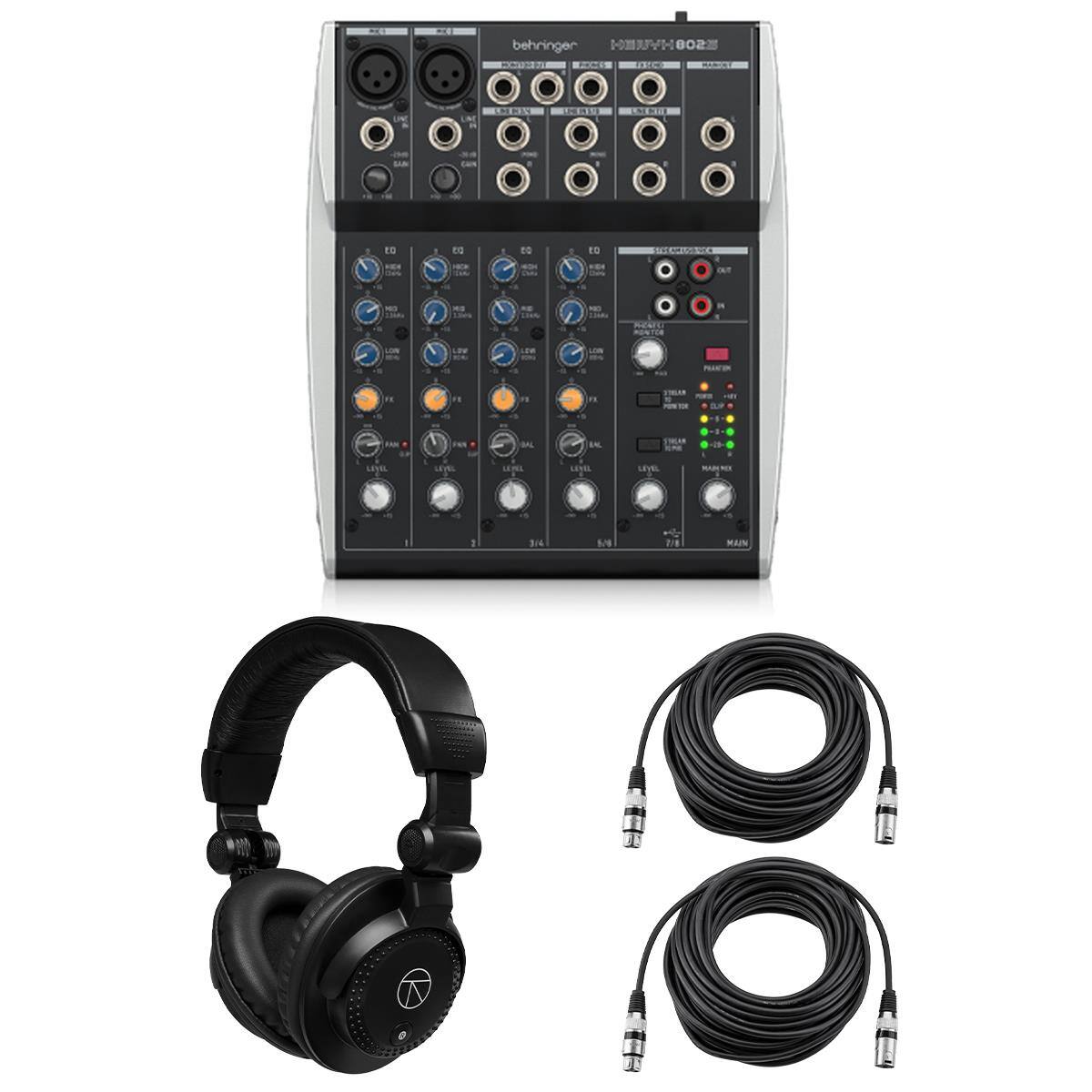 Behringer - XENYX 802S Premium Analog 8-Channel Mixer with USB Streaming Interface, Bundle with TAPH100 Headphones and 2x