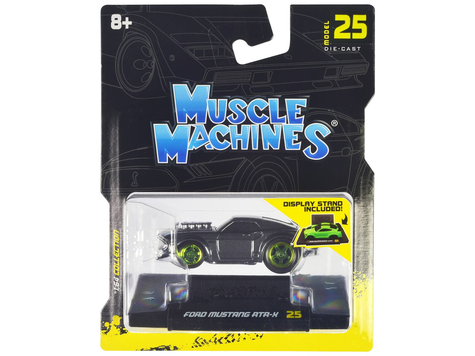 8+ MODEL 25 DIE-CAST MUSCLE MACHINES COLLECTION 164 DISPLAY STAND INCLUDED! - FORD MUSTANG ATA-X 25