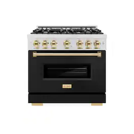 ZLINE - Autograph 36 in. Classic Dual Fuel Satin Steel Range w/ Black & Gold Accents (CDRSZ-BLM-36-G) - Stainless Steel