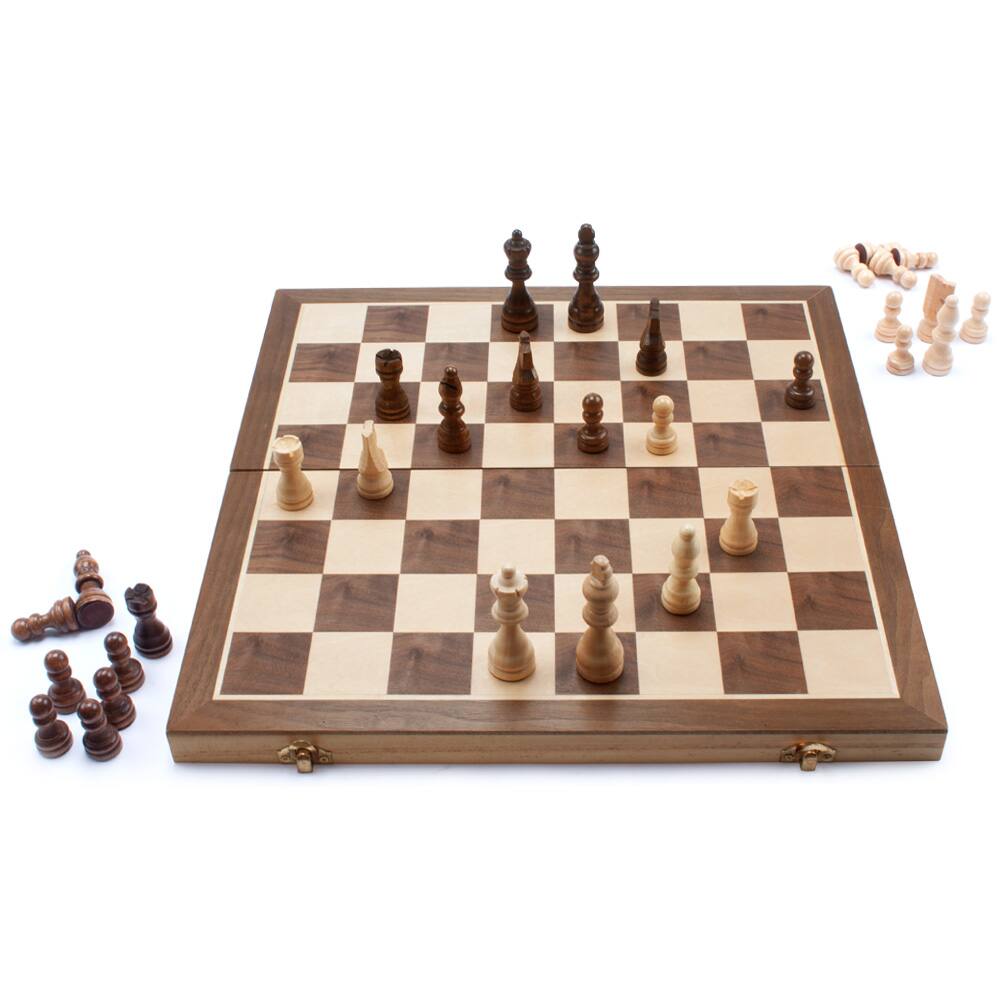 Angle. GSE Games & Sports Expert - 15" Magnetic Wooden Chess Game Set, Folding Chess Board Set with 32 Chessmen & Storage Box.