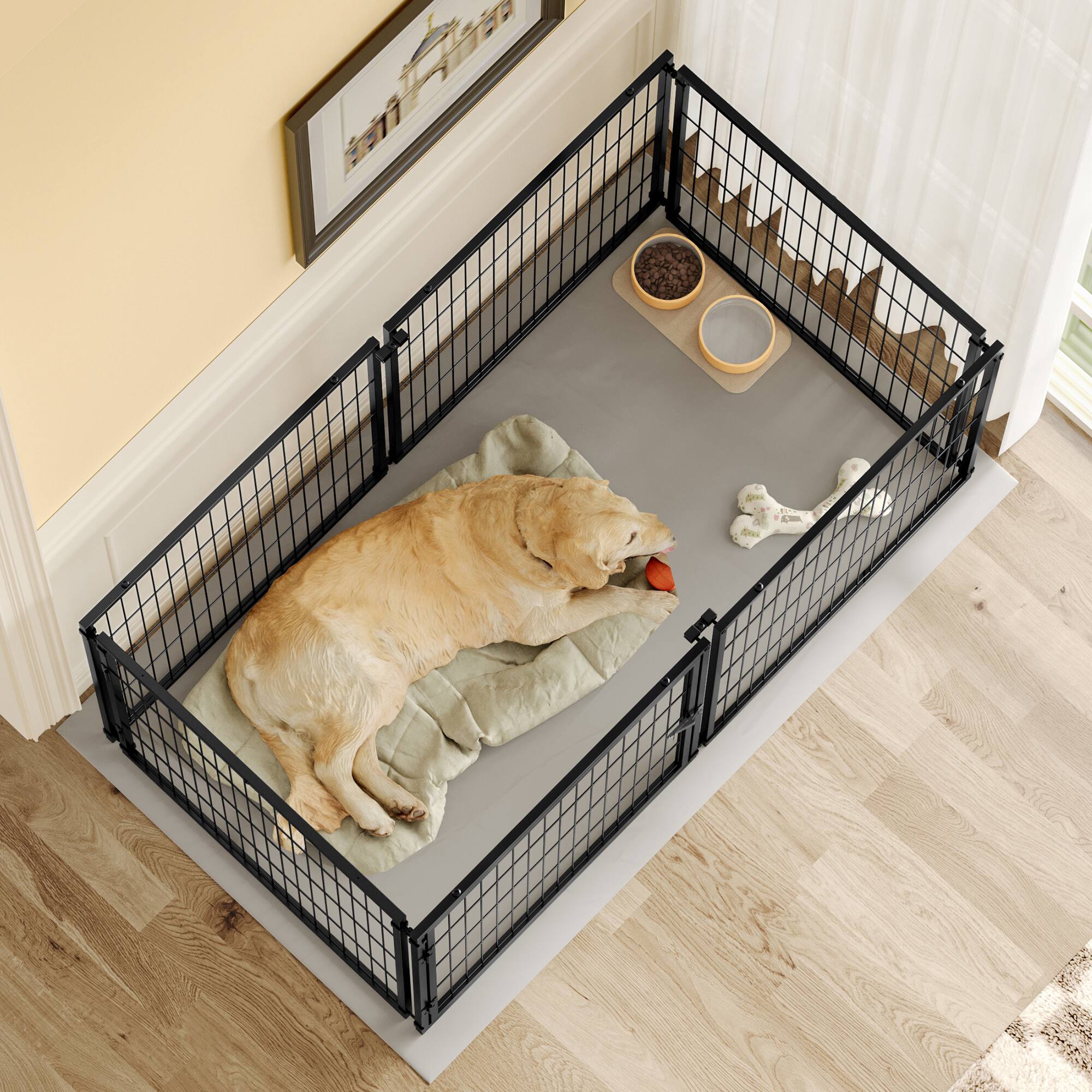 Alt View 5. Runesay - Black 63.7" Large Indoor Dog Pet Cage Dog Kennel for Medium Dogs Puppy Dog Playpen with Top.