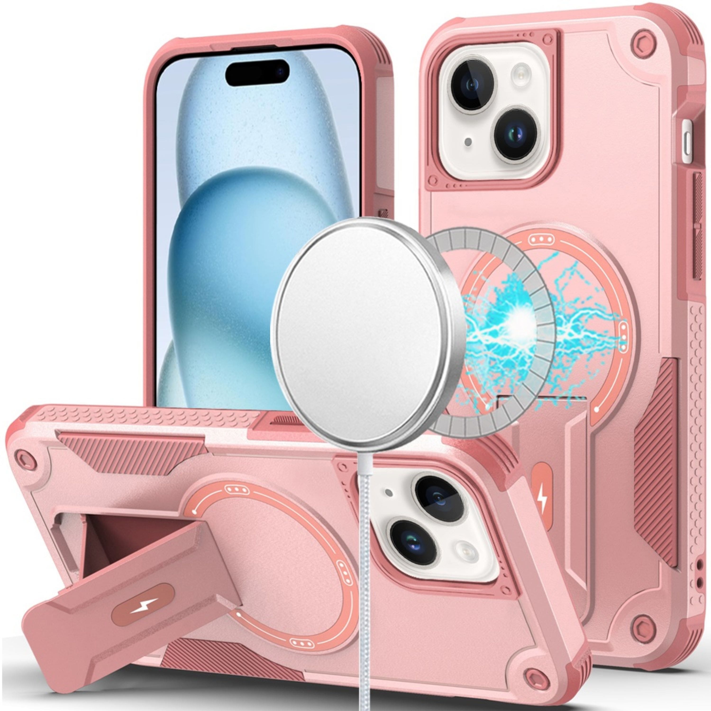 Kitcheniva - Magnetic Circle Rugged Grip Kickstand Phone Case With 2 Pcs Tempered Glass For iPhone 15 Plus - Pink price history on PriceWatchPro