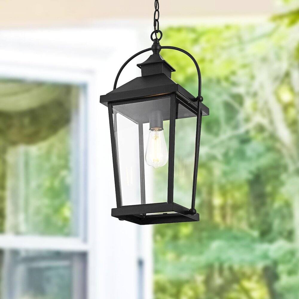 Alt View 5. Elegant Lighting - Luz 21 inch Outdoor Pendant in Black - Black And Clear.