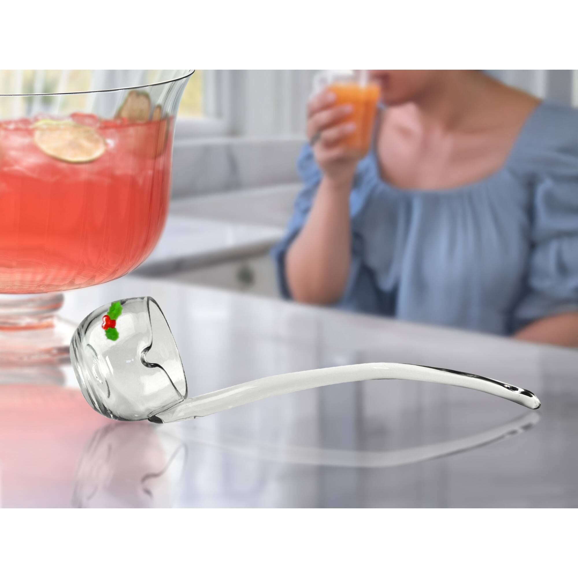 Alt View 2. Artland - Artland Punch Glass Ladle with Holly Pattern, Ergonomic Handle, Dishwasher Safe - Clear.