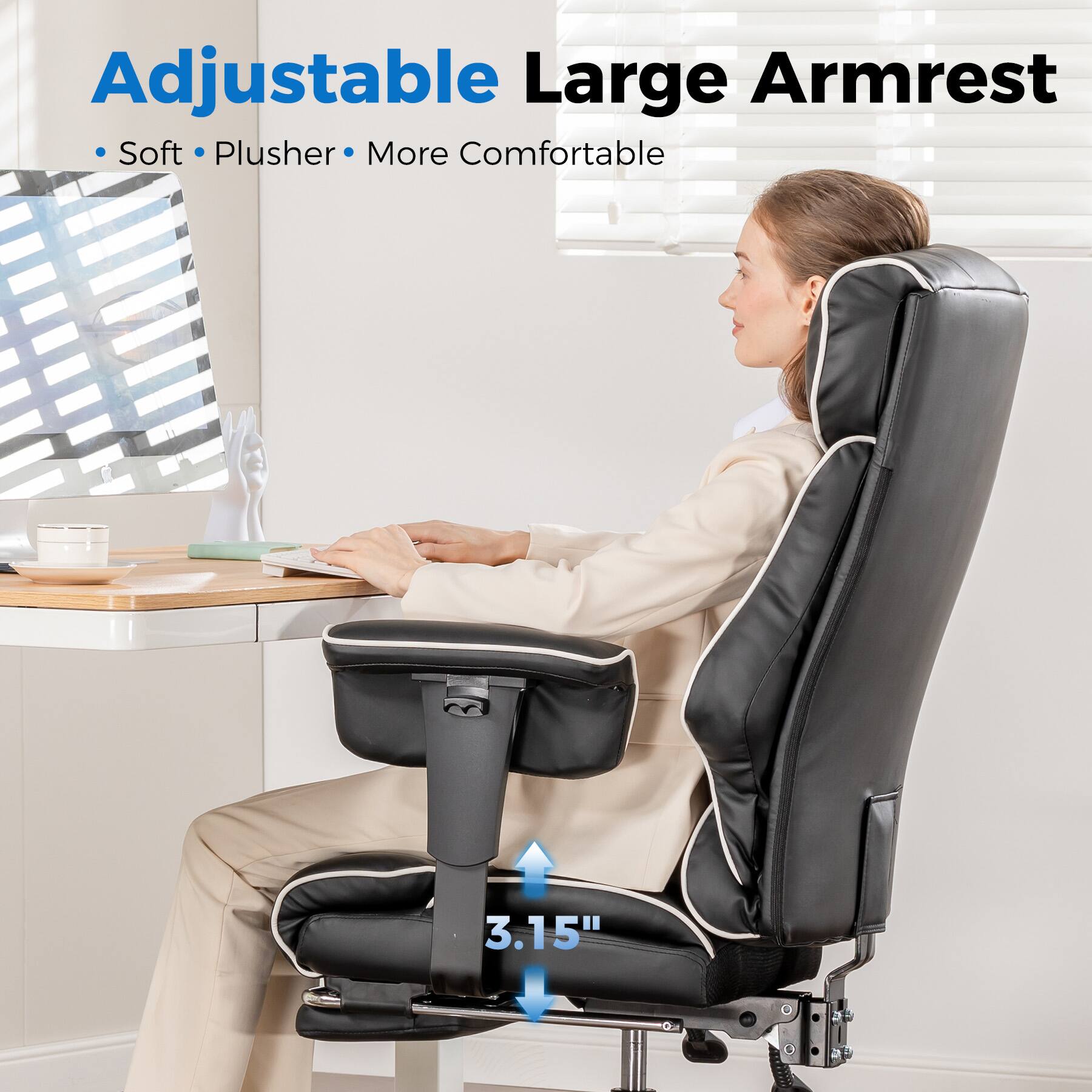 Adjustable Large Armrest: Soft, Plusher, More Comfortable, 3.15"